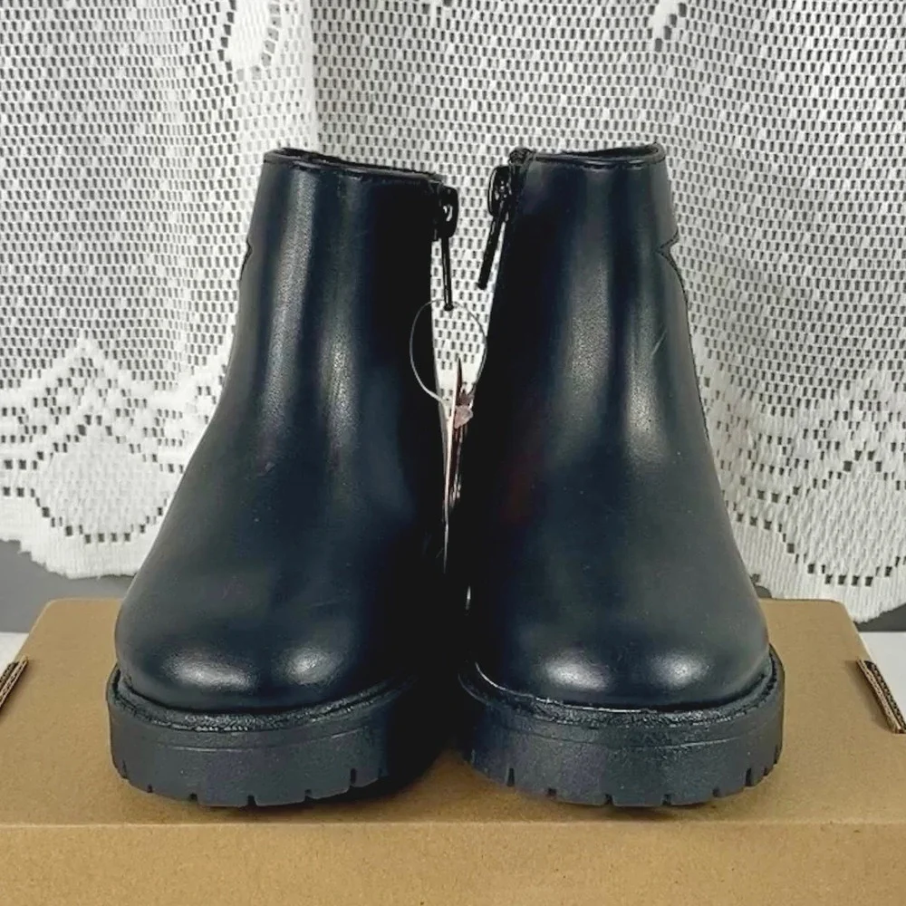 NWT Size 7 Wonder Nation Toddler Girls Black Glitter Star Chelsea Boots Side Zip